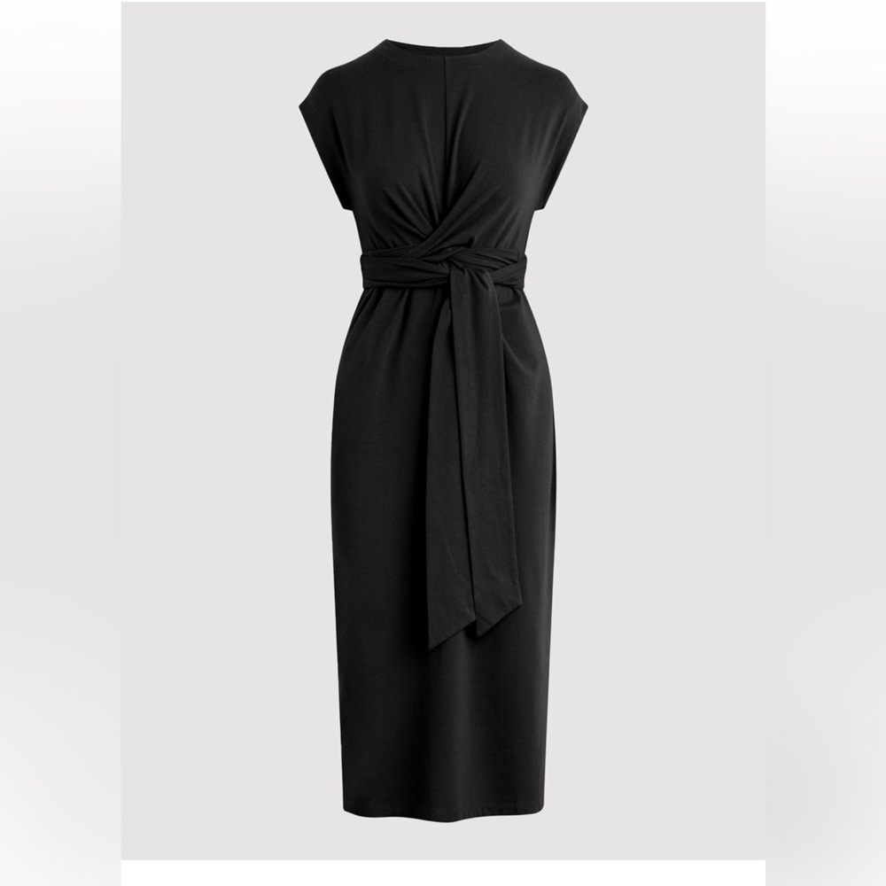 Modern Citizen Fei Organic Cotton Tie Front Midi Dress Black Size Large Petite